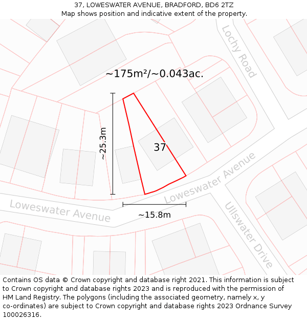 37, LOWESWATER AVENUE, BRADFORD, BD6 2TZ: Plot and title map