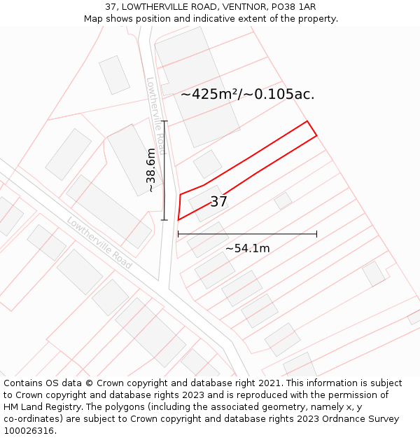 37, LOWTHERVILLE ROAD, VENTNOR, PO38 1AR: Plot and title map