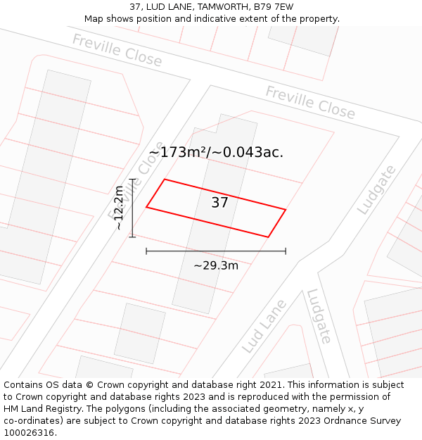 37, LUD LANE, TAMWORTH, B79 7EW: Plot and title map