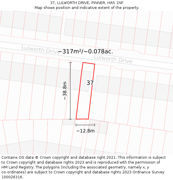 37, LULWORTH DRIVE, PINNER, HA5 1NF: Plot and title map