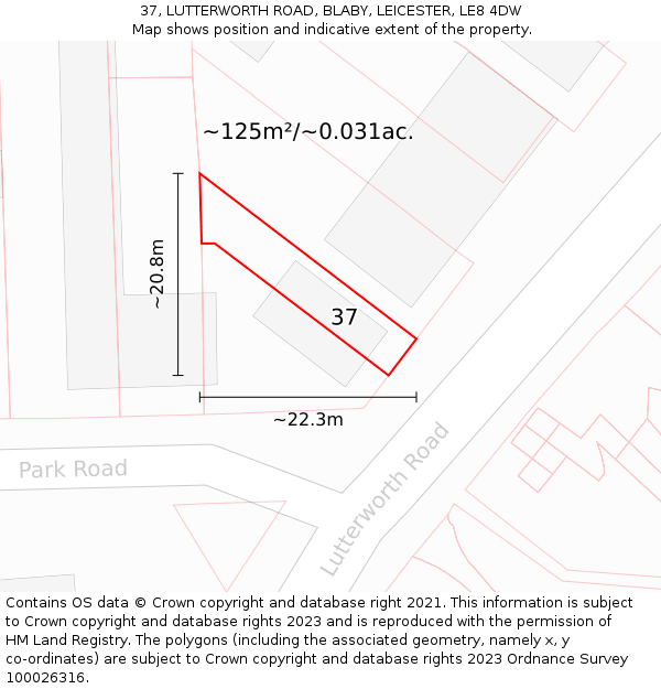 37, LUTTERWORTH ROAD, BLABY, LEICESTER, LE8 4DW: Plot and title map