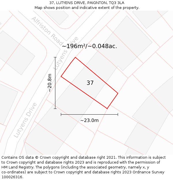 37, LUTYENS DRIVE, PAIGNTON, TQ3 3LA: Plot and title map