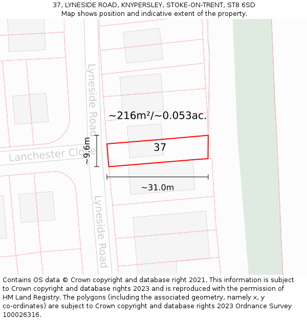 37, LYNESIDE ROAD, KNYPERSLEY, STOKE-ON-TRENT, ST8 6SD: Plot and title map