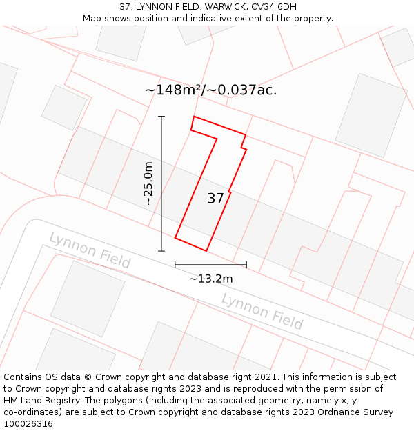 37, LYNNON FIELD, WARWICK, CV34 6DH: Plot and title map