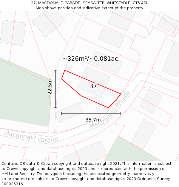 37, MACDONALD PARADE, SEASALTER, WHITSTABLE, CT5 4SL: Plot and title map