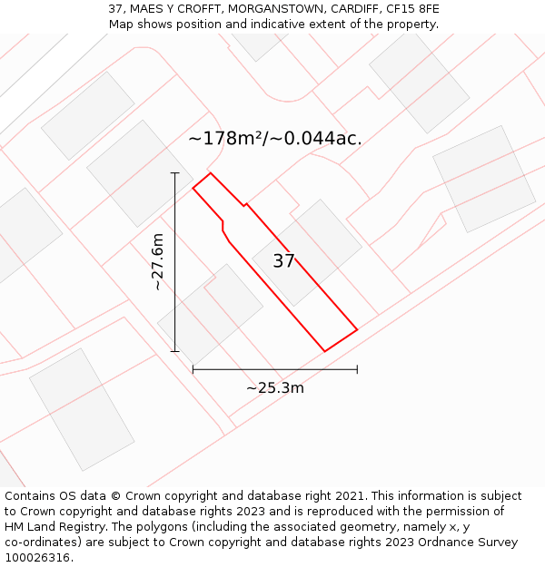 37, MAES Y CROFFT, MORGANSTOWN, CARDIFF, CF15 8FE: Plot and title map