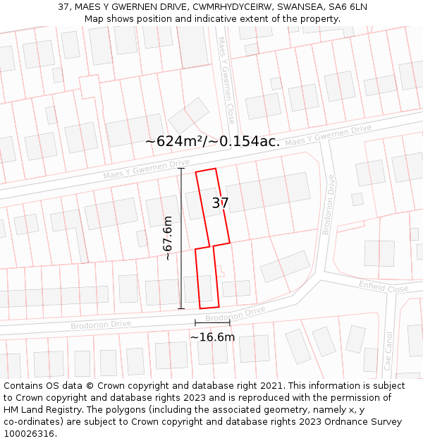 37, MAES Y GWERNEN DRIVE, CWMRHYDYCEIRW, SWANSEA, SA6 6LN: Plot and title map