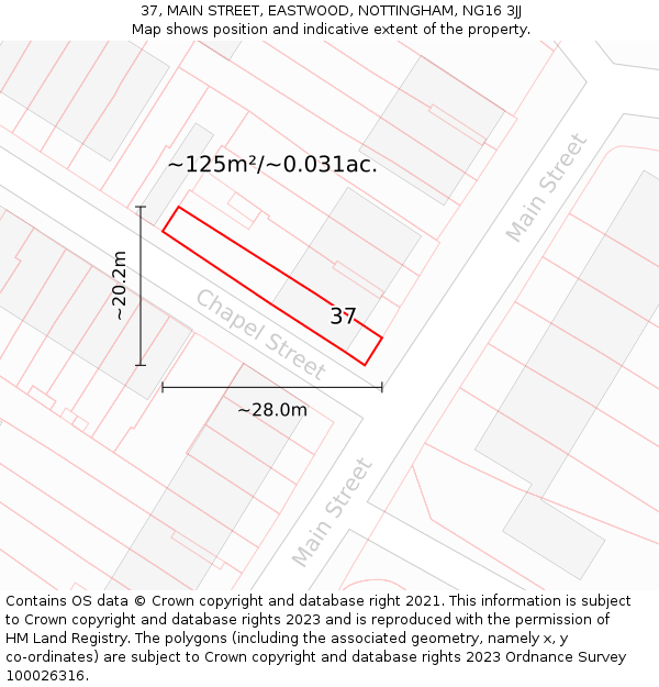 37, MAIN STREET, EASTWOOD, NOTTINGHAM, NG16 3JJ: Plot and title map