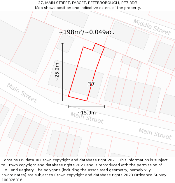 37, MAIN STREET, FARCET, PETERBOROUGH, PE7 3DB: Plot and title map