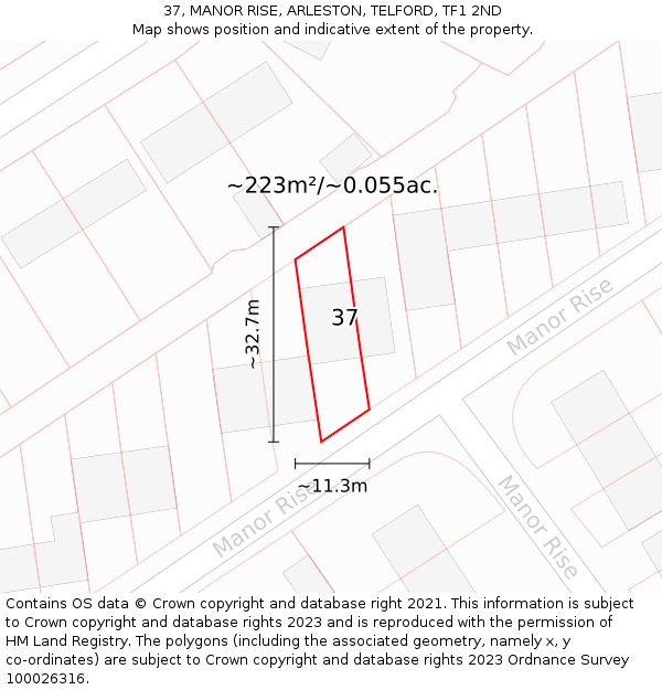 37, MANOR RISE, ARLESTON, TELFORD, TF1 2ND: Plot and title map