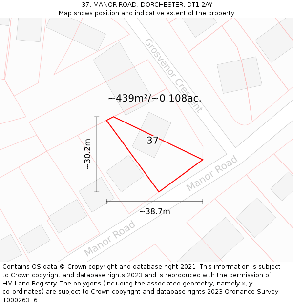 37, MANOR ROAD, DORCHESTER, DT1 2AY: Plot and title map