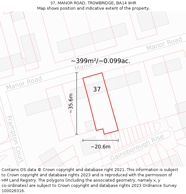 37, MANOR ROAD, TROWBRIDGE, BA14 9HR: Plot and title map