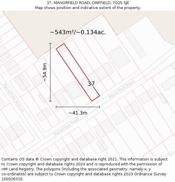 37, MANORFIELD ROAD, DRIFFIELD, YO25 5JE: Plot and title map