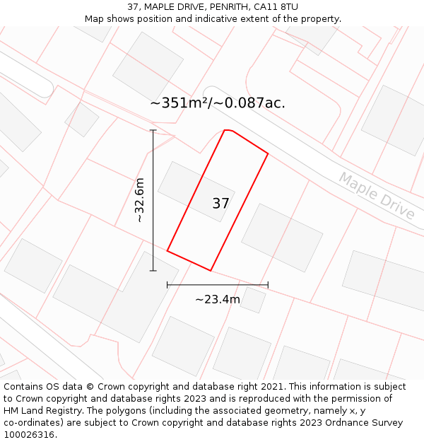 37, MAPLE DRIVE, PENRITH, CA11 8TU: Plot and title map