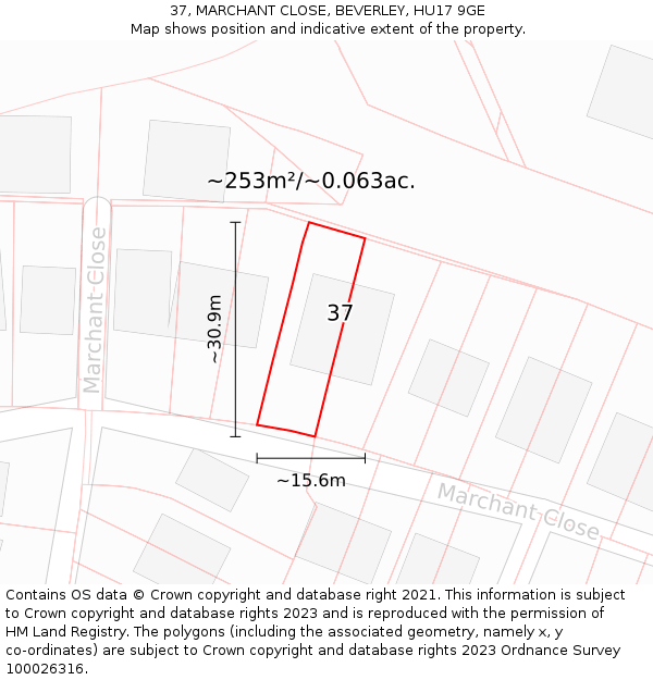 37, MARCHANT CLOSE, BEVERLEY, HU17 9GE: Plot and title map