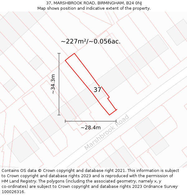 37, MARSHBROOK ROAD, BIRMINGHAM, B24 0NJ: Plot and title map