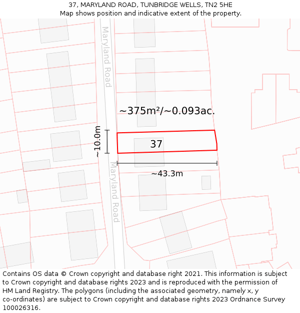 37, MARYLAND ROAD, TUNBRIDGE WELLS, TN2 5HE: Plot and title map