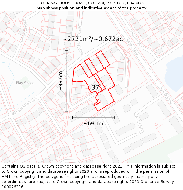 37, MAXY HOUSE ROAD, COTTAM, PRESTON, PR4 0DR: Plot and title map