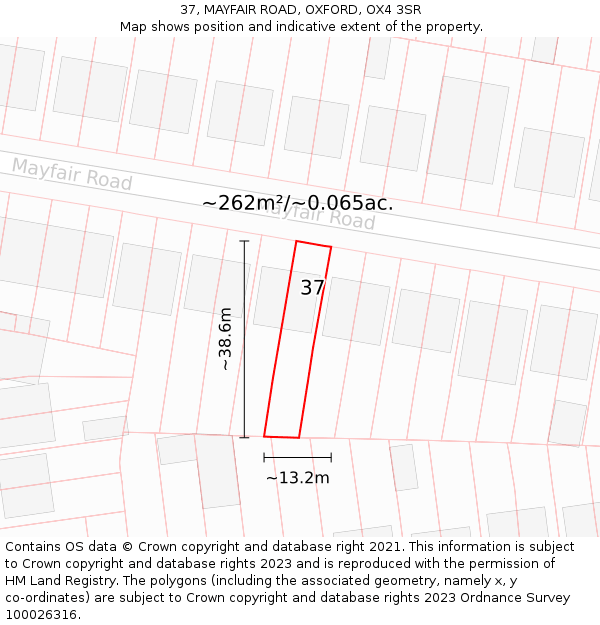 37, MAYFAIR ROAD, OXFORD, OX4 3SR: Plot and title map