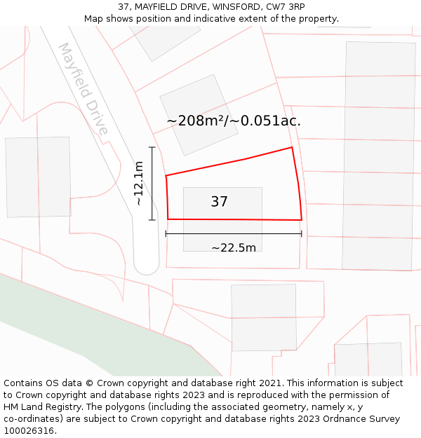 37, MAYFIELD DRIVE, WINSFORD, CW7 3RP: Plot and title map