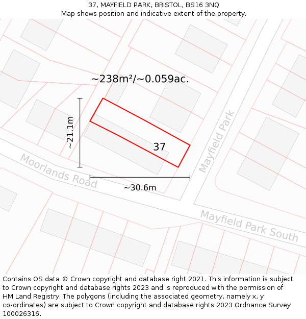 37, MAYFIELD PARK, BRISTOL, BS16 3NQ: Plot and title map