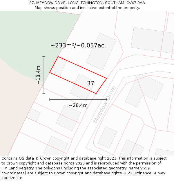 37, MEADOW DRIVE, LONG ITCHINGTON, SOUTHAM, CV47 9AA: Plot and title map