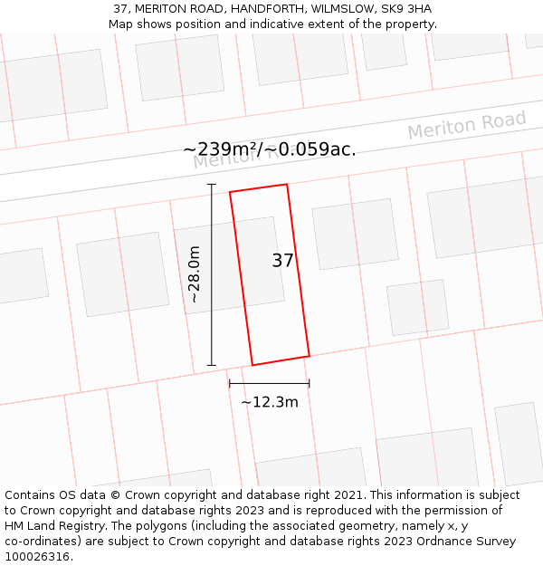 37, MERITON ROAD, HANDFORTH, WILMSLOW, SK9 3HA: Plot and title map