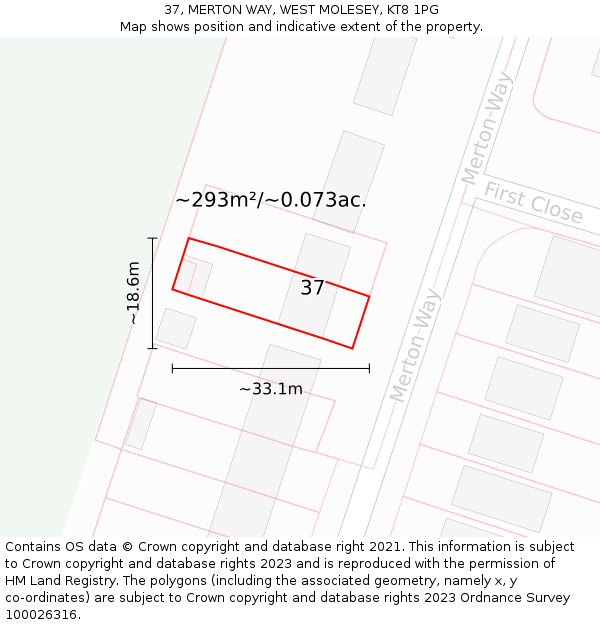 37, MERTON WAY, WEST MOLESEY, KT8 1PG: Plot and title map