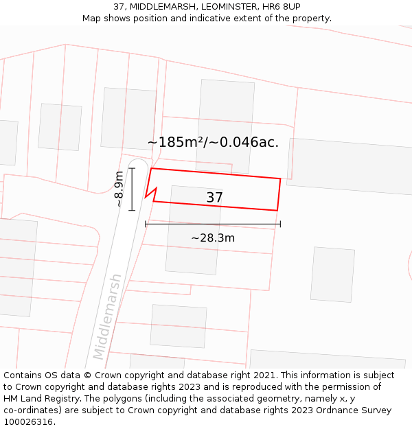 37, MIDDLEMARSH, LEOMINSTER, HR6 8UP: Plot and title map