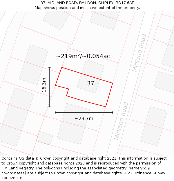 37, MIDLAND ROAD, BAILDON, SHIPLEY, BD17 6AT: Plot and title map