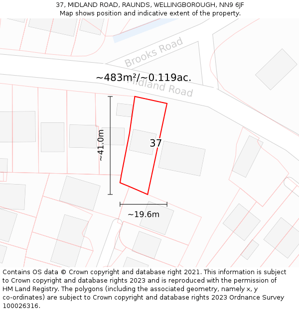 37, MIDLAND ROAD, RAUNDS, WELLINGBOROUGH, NN9 6JF: Plot and title map