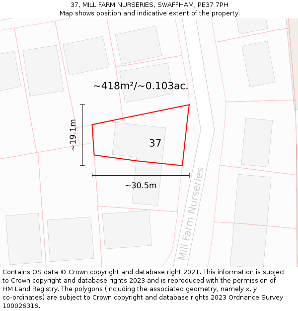 37, MILL FARM NURSERIES, SWAFFHAM, PE37 7PH: Plot and title map