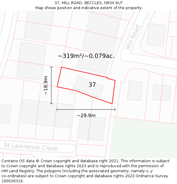 37, MILL ROAD, BECCLES, NR34 9UT: Plot and title map