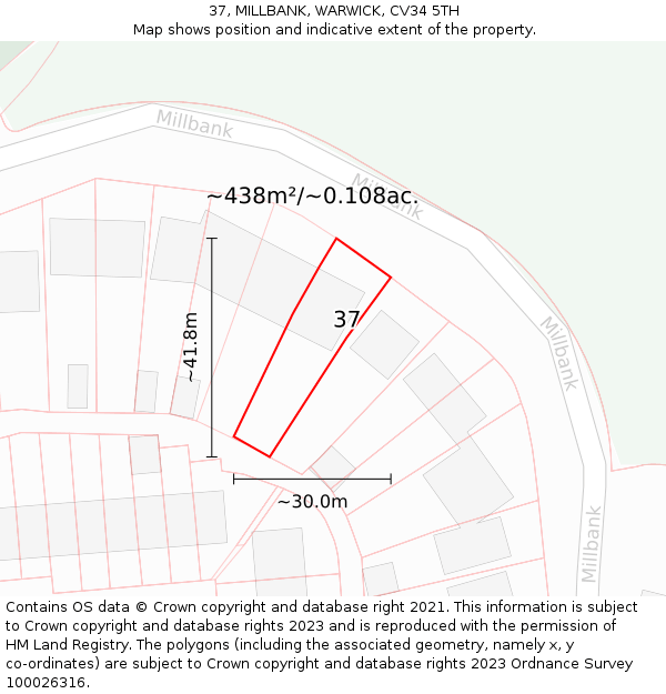 37, MILLBANK, WARWICK, CV34 5TH: Plot and title map