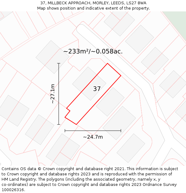 37, MILLBECK APPROACH, MORLEY, LEEDS, LS27 8WA: Plot and title map