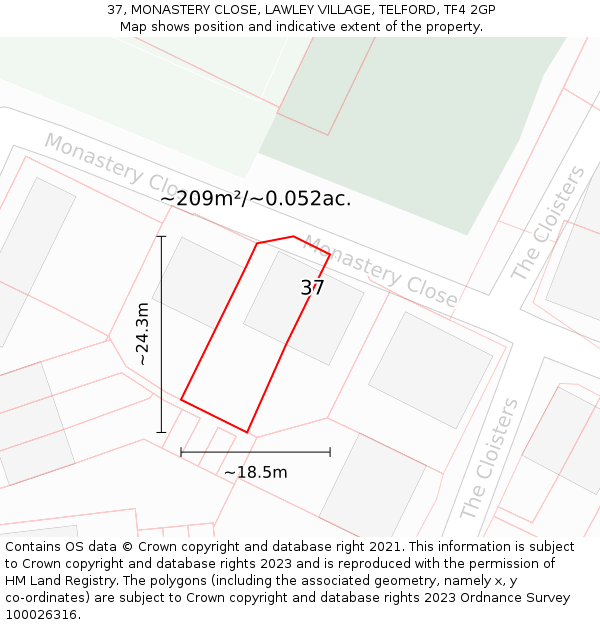 37, MONASTERY CLOSE, LAWLEY VILLAGE, TELFORD, TF4 2GP: Plot and title map