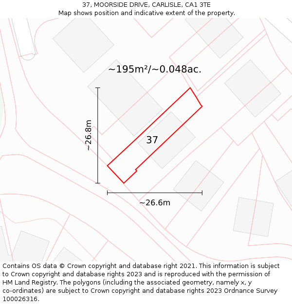 37, MOORSIDE DRIVE, CARLISLE, CA1 3TE: Plot and title map