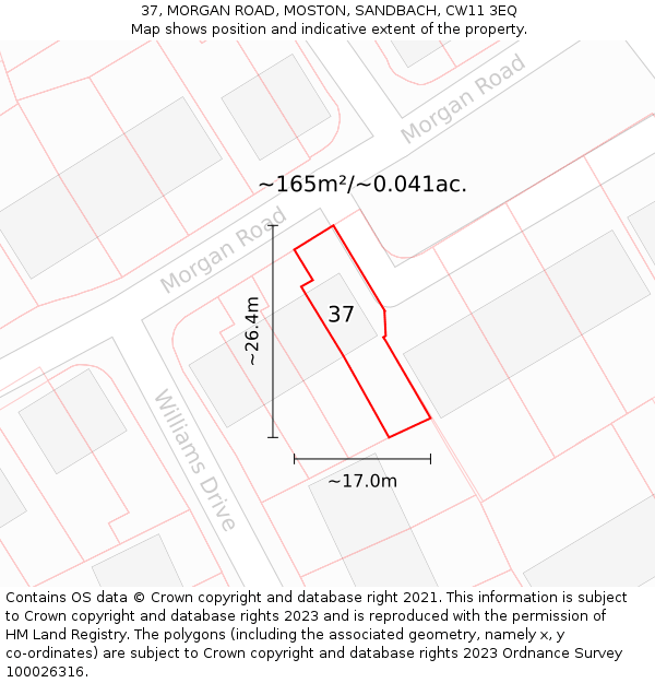 37, MORGAN ROAD, MOSTON, SANDBACH, CW11 3EQ: Plot and title map