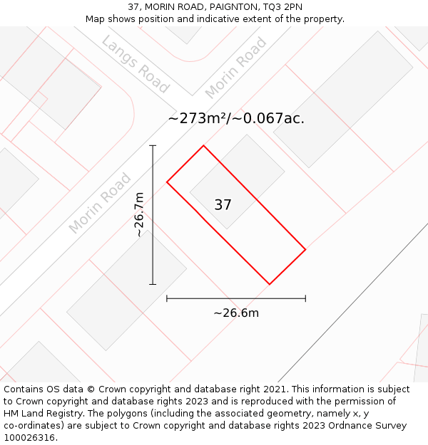 37, MORIN ROAD, PAIGNTON, TQ3 2PN: Plot and title map