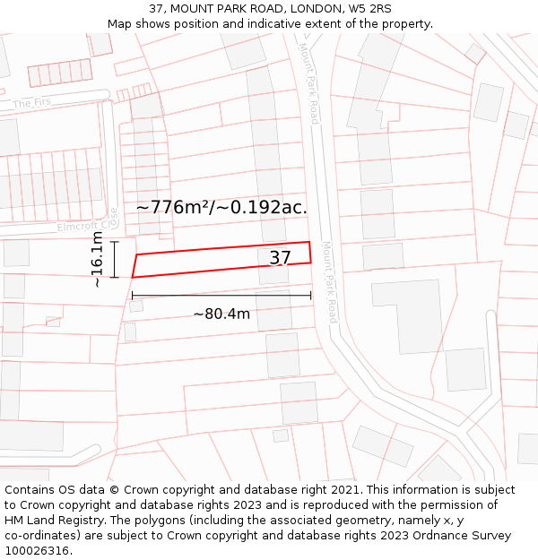 37, MOUNT PARK ROAD, LONDON, W5 2RS: Plot and title map