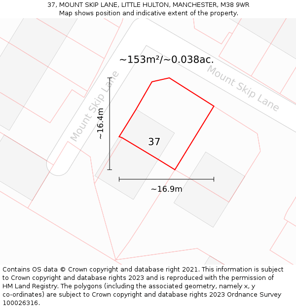 37, MOUNT SKIP LANE, LITTLE HULTON, MANCHESTER, M38 9WR: Plot and title map