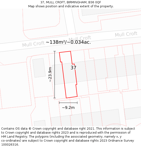 37, MULL CROFT, BIRMINGHAM, B36 0QF: Plot and title map