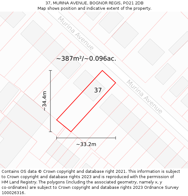 37, MURINA AVENUE, BOGNOR REGIS, PO21 2DB: Plot and title map