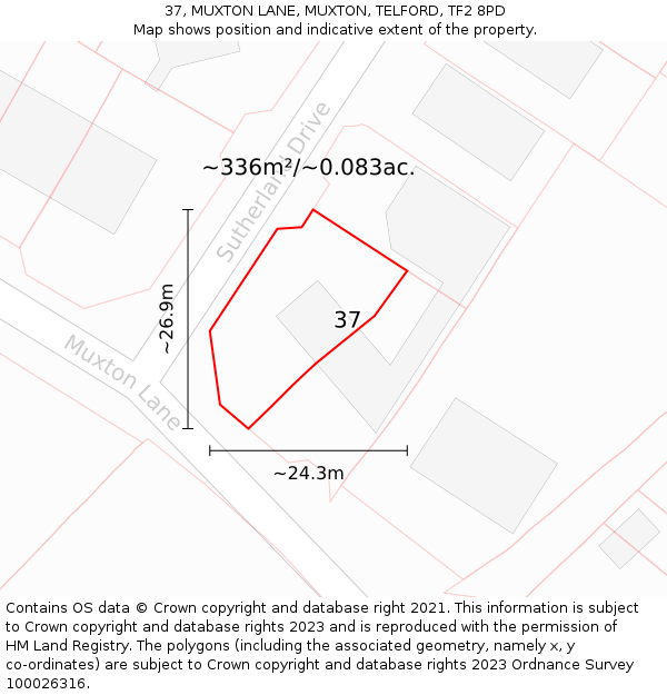 37, MUXTON LANE, MUXTON, TELFORD, TF2 8PD: Plot and title map