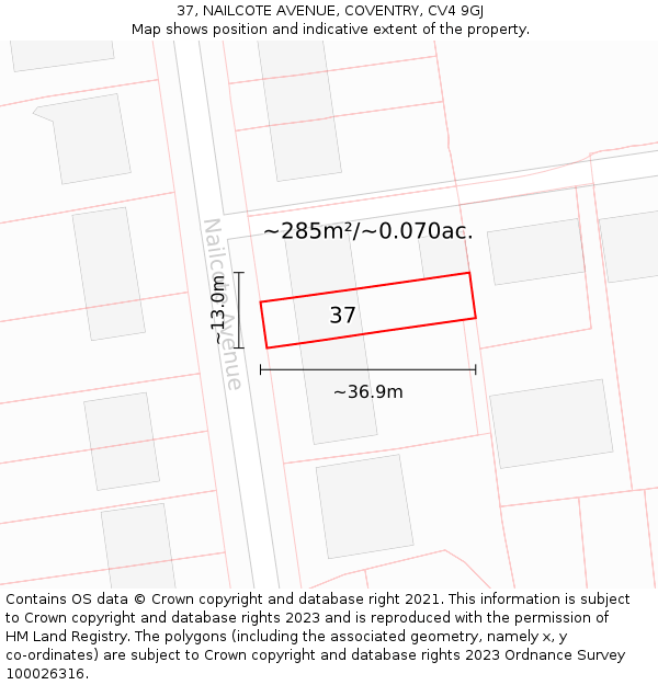 37, NAILCOTE AVENUE, COVENTRY, CV4 9GJ: Plot and title map