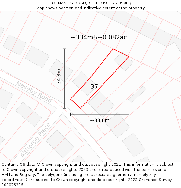 37, NASEBY ROAD, KETTERING, NN16 0LQ: Plot and title map