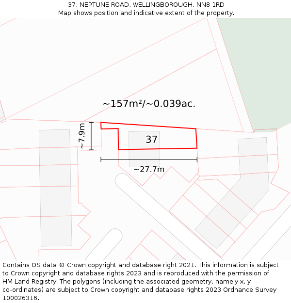 37, NEPTUNE ROAD, WELLINGBOROUGH, NN8 1RD: Plot and title map