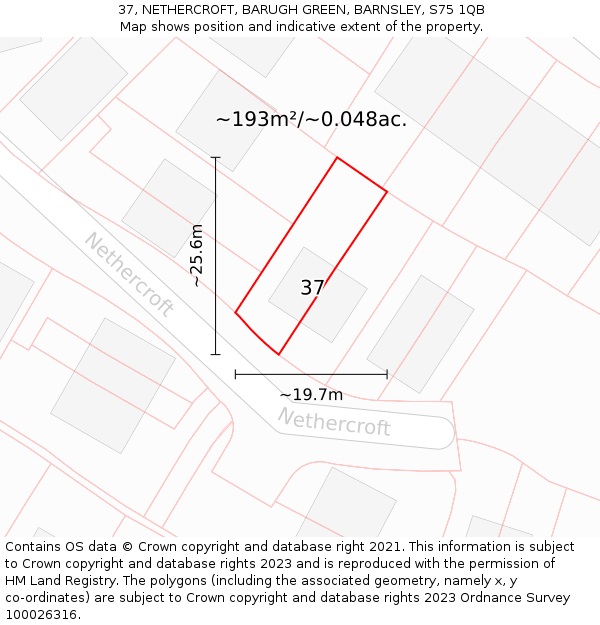 37, NETHERCROFT, BARUGH GREEN, BARNSLEY, S75 1QB: Plot and title map