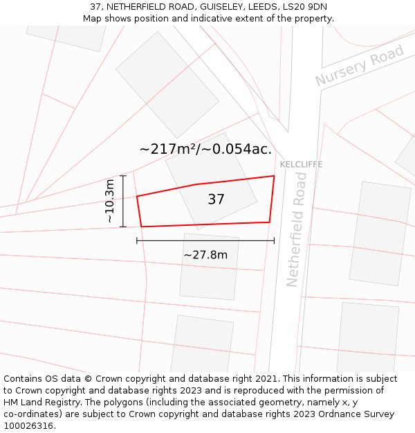 37, NETHERFIELD ROAD, GUISELEY, LEEDS, LS20 9DN: Plot and title map