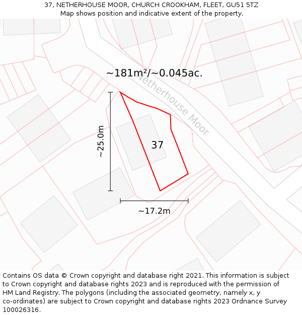 37, NETHERHOUSE MOOR, CHURCH CROOKHAM, FLEET, GU51 5TZ: Plot and title map